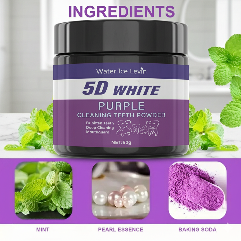 5D White Teeth Powder. Purple  - огляд і ціна Teeth Whitening With Baking Soda